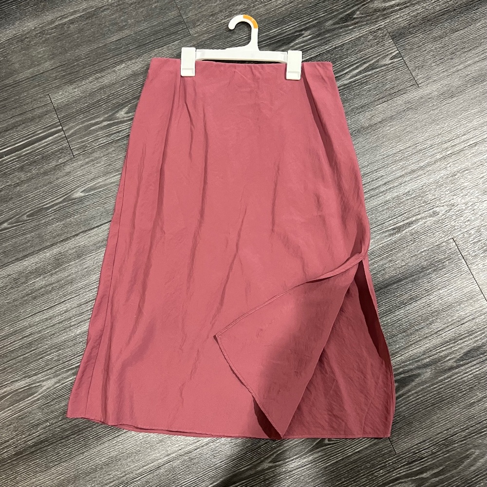 Madewell Dusty Rose Midi Skirt Size 8 Wrap front Slit A Line